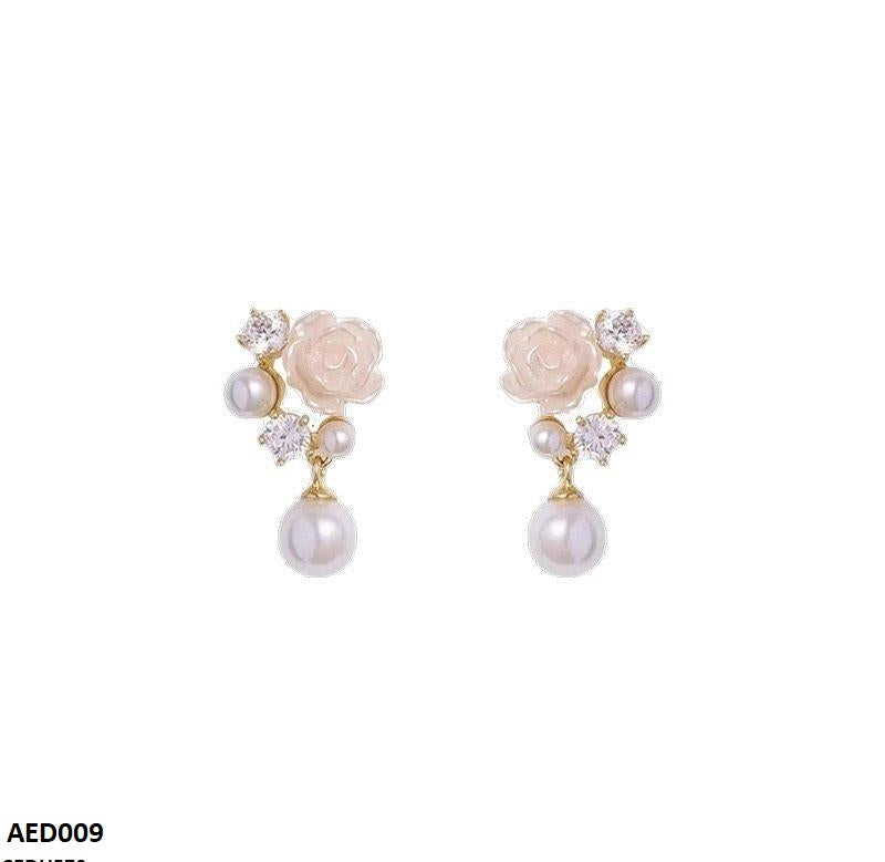 AED009 Flower Pearl Drop Earrings - AED