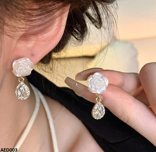 AED003 Flower Tear Drop Earrings - AED