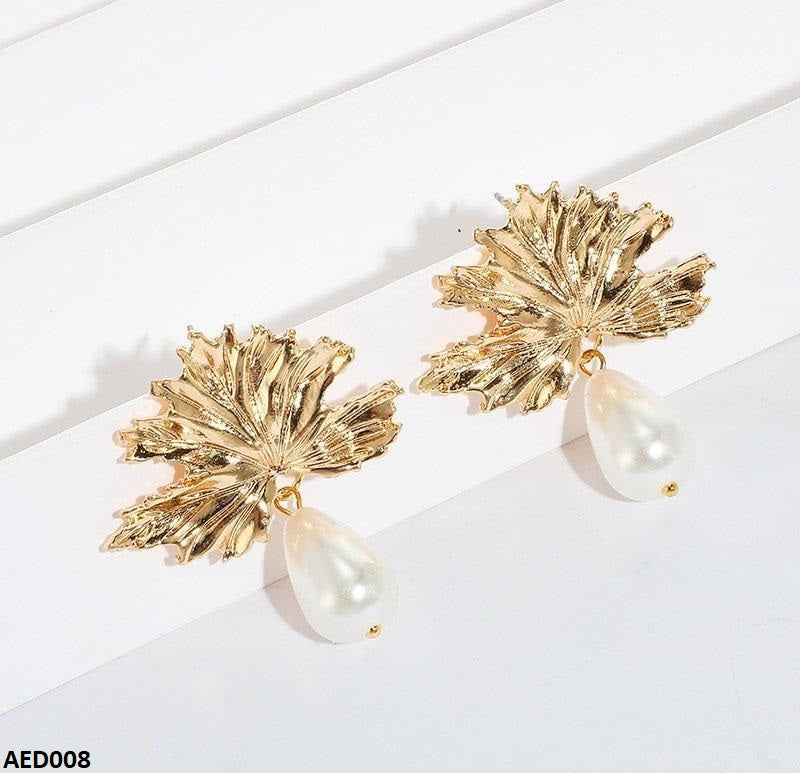 AED008 Leaf Pearl Drop Earrings - AED