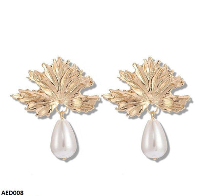 AED008 Leaf Pearl Drop Earrings - AED