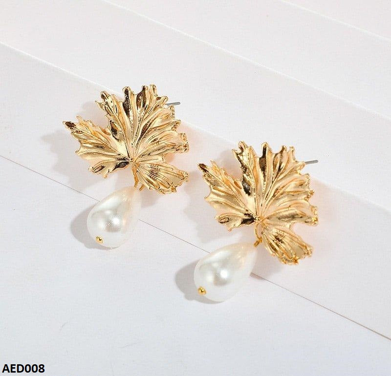 AED008 Leaf Pearl Drop Earrings - AED