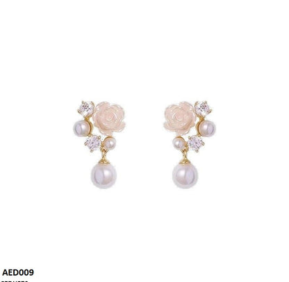 AED009 Flower Pearl Drop Earrings - AED