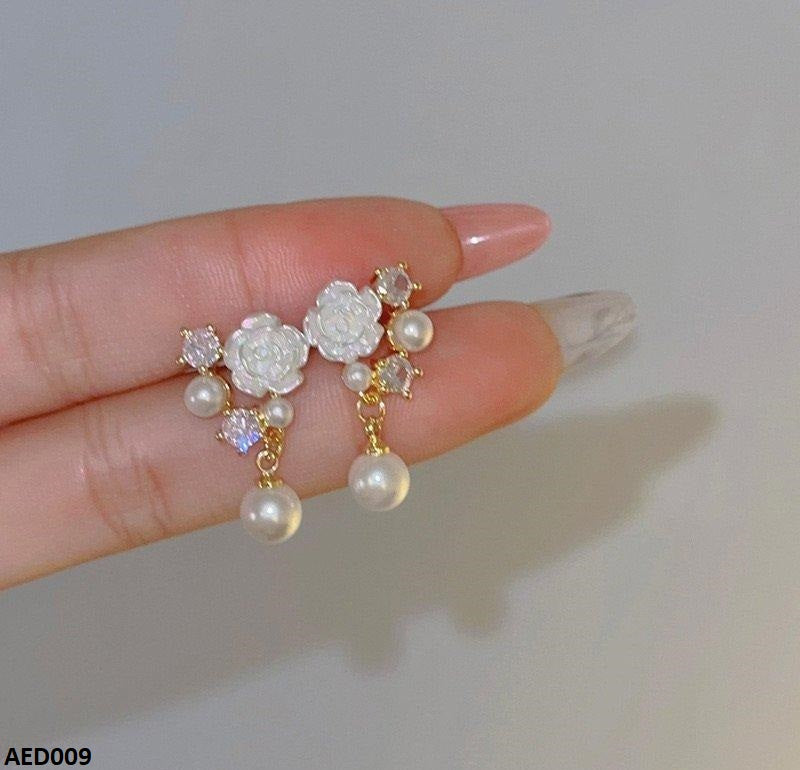 AED009 Flower Pearl Drop Earrings - AED