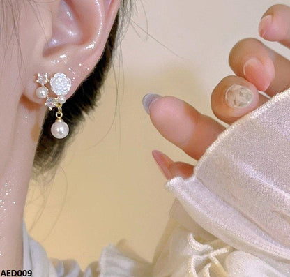 AED009 Flower Pearl Drop Earrings - AED