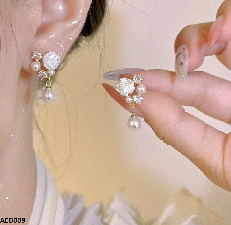 AED009 Flower Pearl Drop Earrings - AED