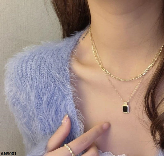 ANS001 Square Double Chain Necklace - ANS