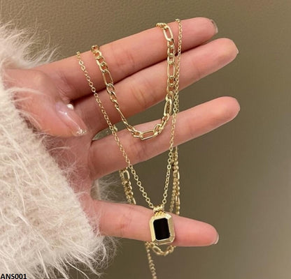 ANS001 Square Double Chain Necklace - ANS
