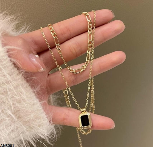 ANS001 Square Double Chain Necklace - ANS