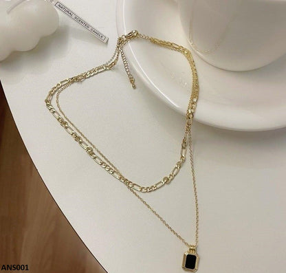 ANS001 Square Double Chain Necklace - ANS
