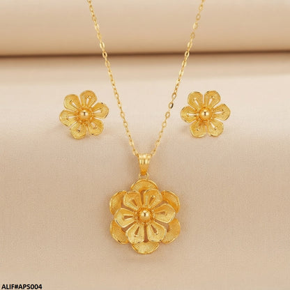 APS004 Stainless Steel Flower Pendant Set = APS
